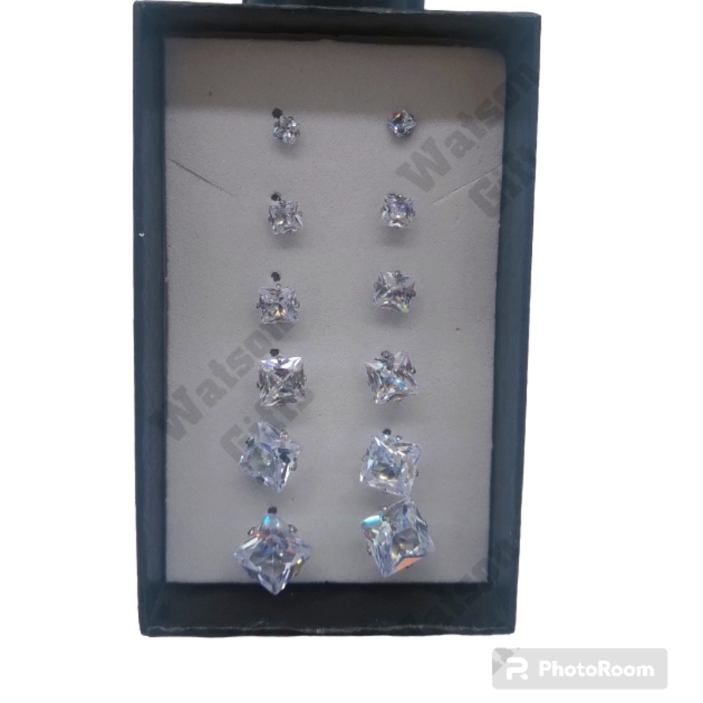 COPY - Set Of 6 316L Stainless Steel Genuine CZ Stubs Silver